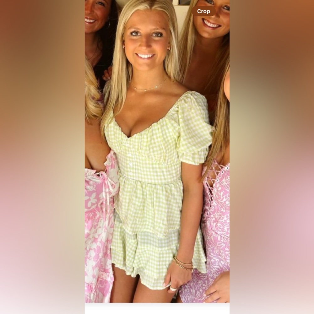Yellow Gingham Puff Sleeve Dress